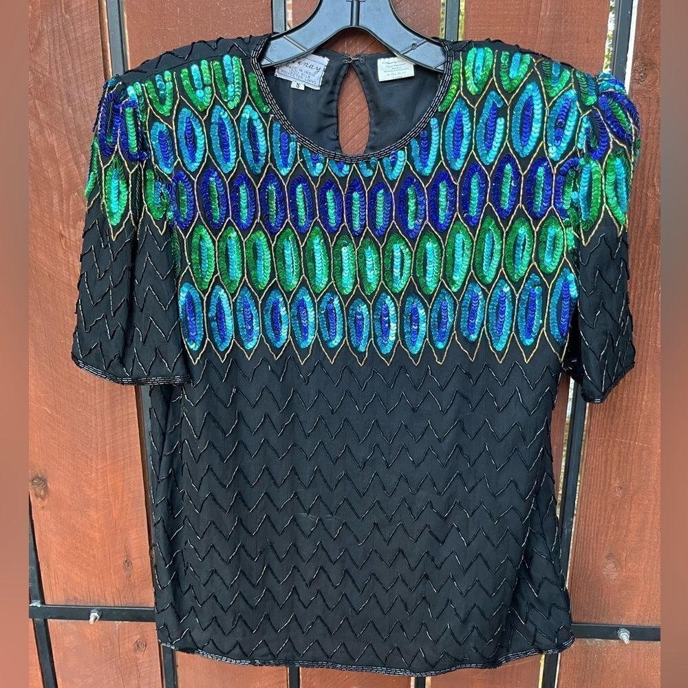 Stenay Vintage beaded silk sequin top glamorous size small